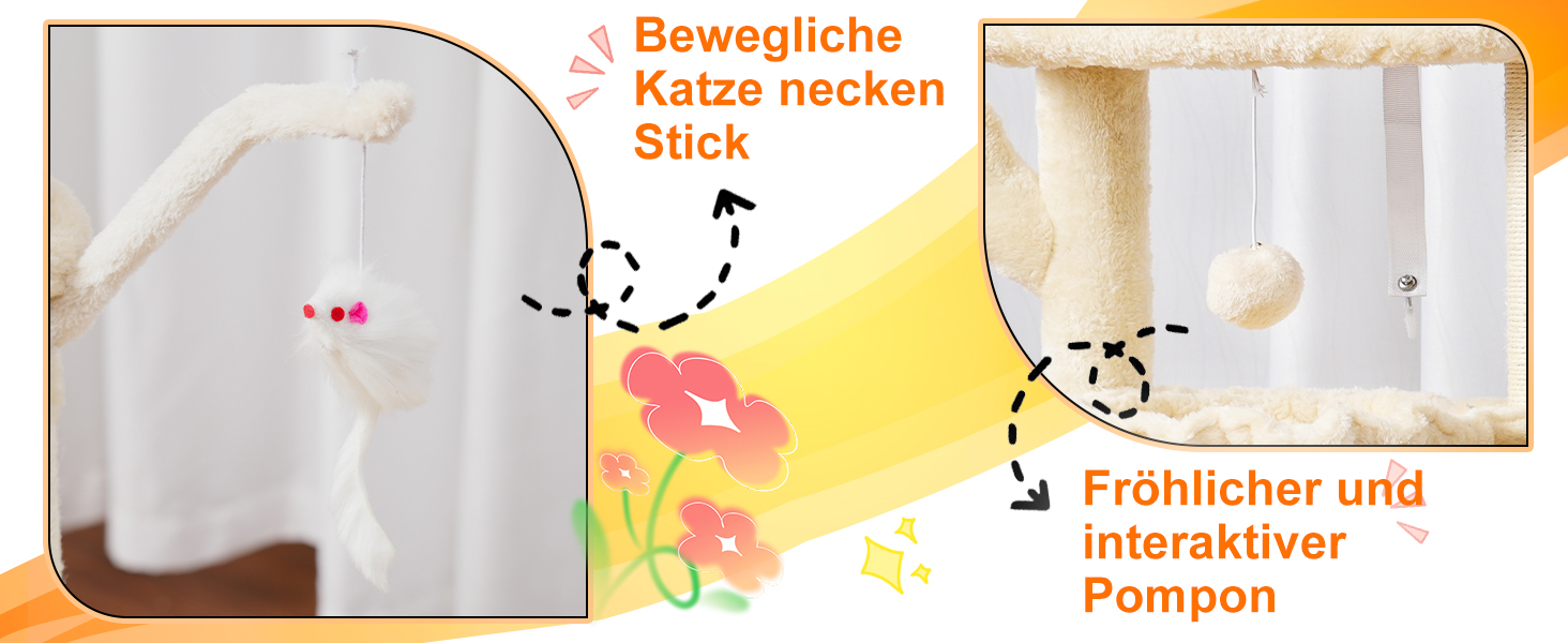 Котячий будиночок Heybly Kratzbaum: 100 см, з платформою, печерею, 2 гамаками та іграшками. Активний котячий будиночок, HCT006SW (Бежевий)