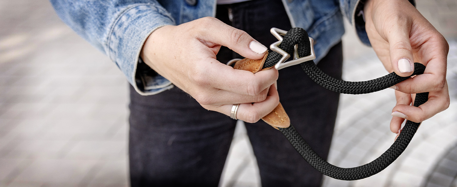 Нашийник для собак Rudelkönig Emma - Елегантний нашийник-стоп для собак з шкіри та нейлону - ø 12 мм - Зручний навчальний нашийник для великих собак (6, Чорний)