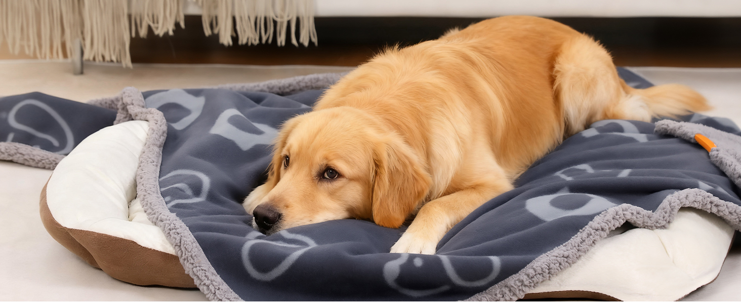 PETTOM Водонепроникний килимок для собак, 127 x 100 см, Sherpa Fleece, для середніх та великих собак, котів, м'який, з подвійним шаром, сірий