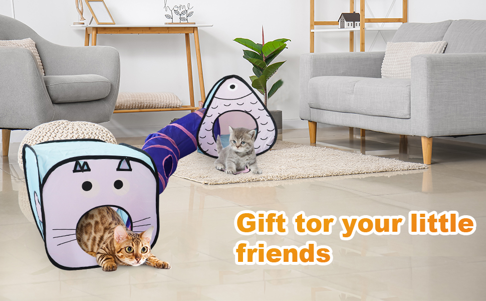 Ігровий комплекс для котів: тунель та куб - інтерактивна іграшка для кошенят, кроликів та цуценят, блакитний