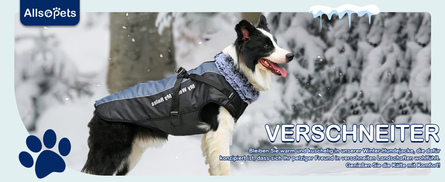 Водонепроникний теплий зимовий одяг для собак ALLSOPETS - куртка з відбиваючими смугами, стильна жилетка для холодної погоди (Blendblau, 3XL)