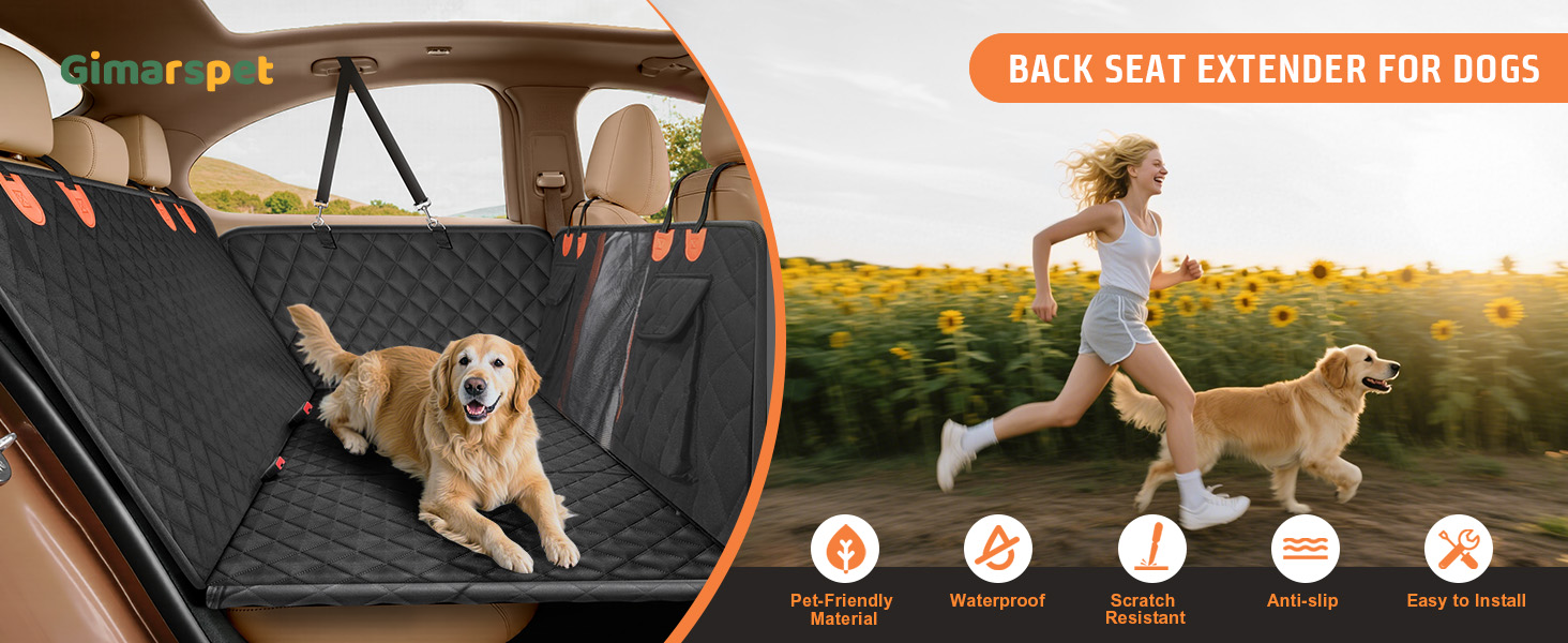 Накладна на сидіння автомобіля для собак Gimars, 157x137 см, велика, зносостійка, водовідштовхувальна, універсальна, з передньою кришкою та оглядовим вікном (чорний&оранжевий)