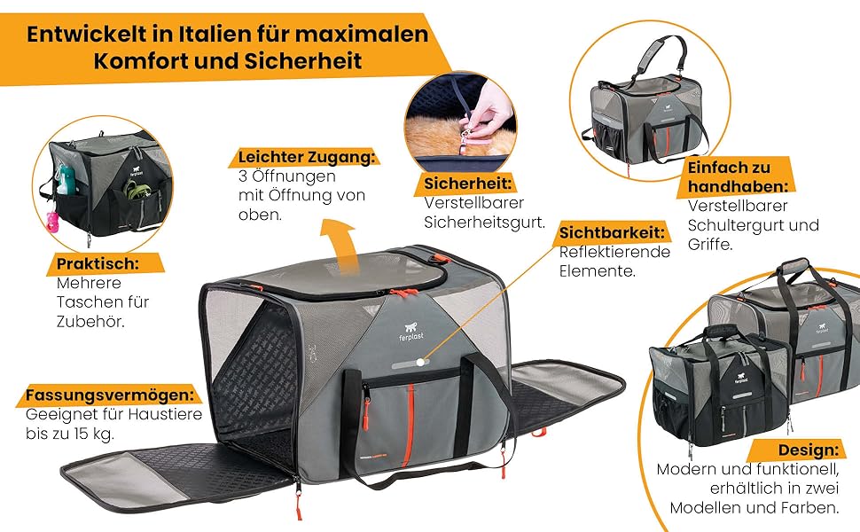 Переноска для собак та котів Ferplast Voyager M, чорна, 50x35x37 см, до 15 кг