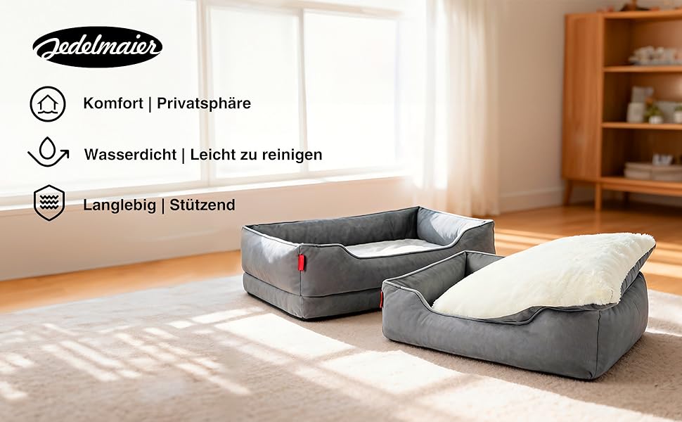 Лягу для собак середніх та великих порід Zedelmaier, 90х68х19 см: зносостійкий кошик, товсте ліжко, миється, водонепроникна, сірий колір.