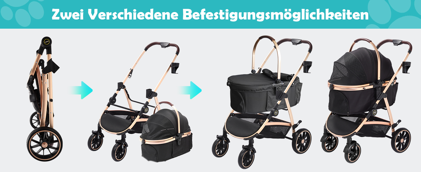 Візок для собак DAISTERN, чорний, до 25 кг, 4-в-1, алюмінієвий, з поворотним колесом EVA та гальмом