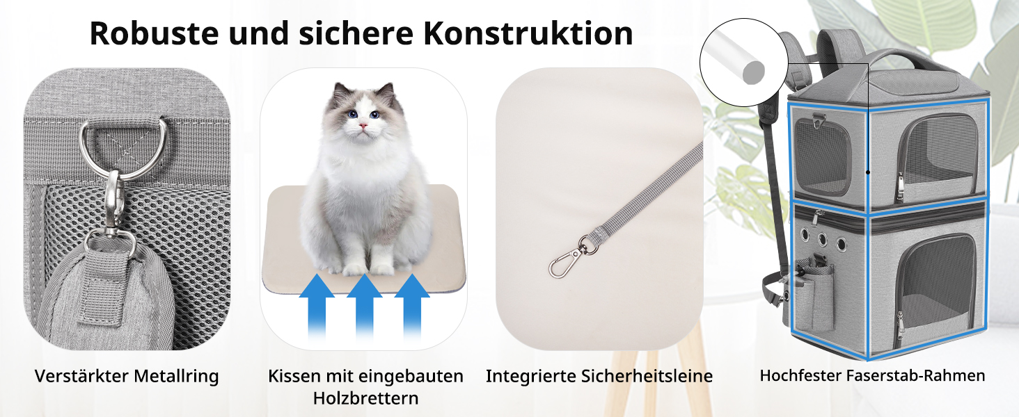 Рюкзак-переноска для котів FASNATI на 2 котів до 12 кг, сірий, для подорожей та кемпінгу