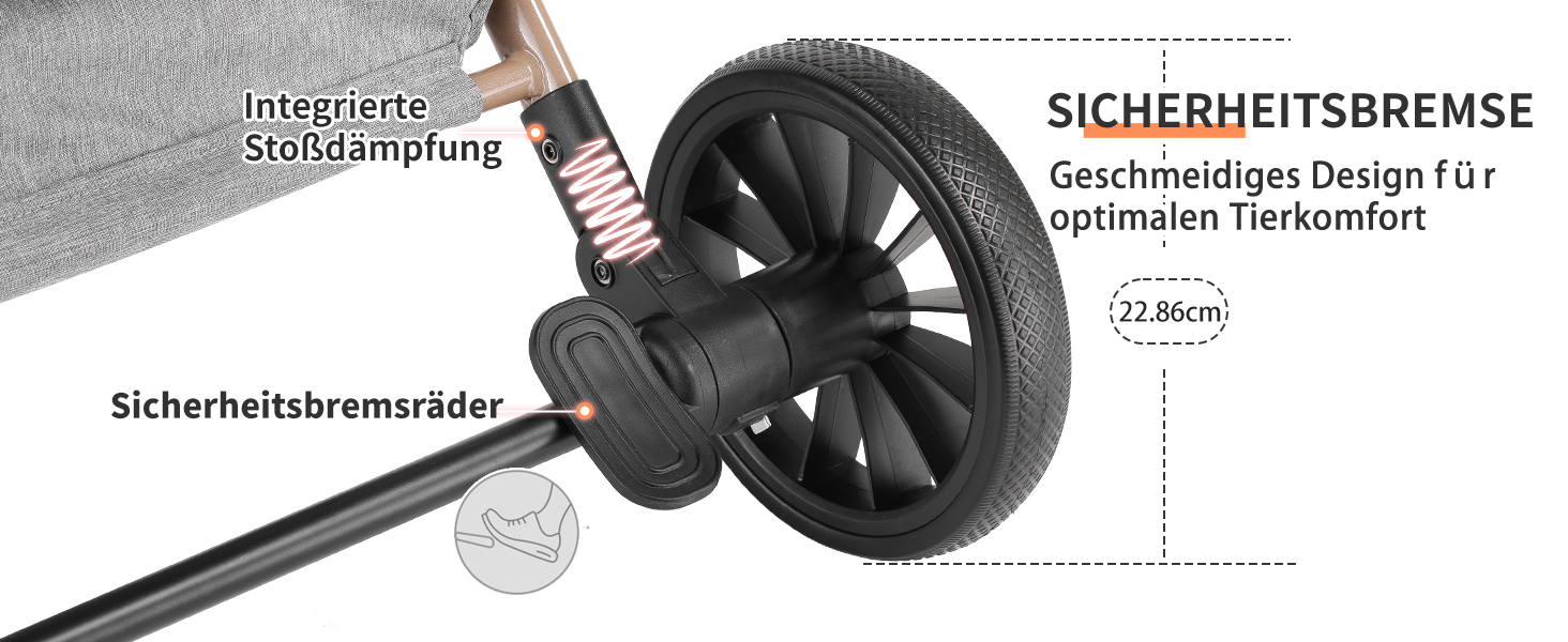 Візок для собак EchoSmile, складаний, до 20 кг, для маленьких та середніх собак та котів, з регульованою ручкою, амортизаторами та знімним чохлом (сірий)