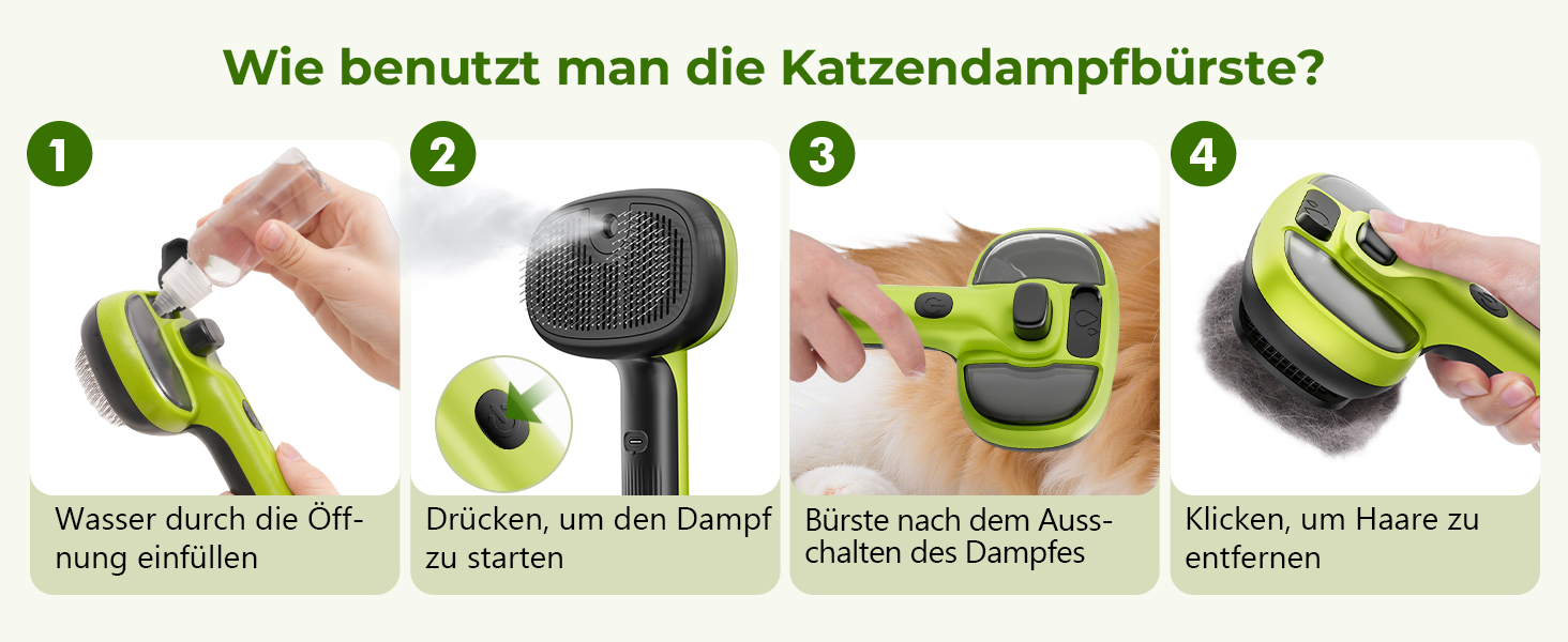 Побутова щітка для котів Pecute з парою та спреєм, багатофункціональна, для довгошерстих котів та собак, великий резервуар для води, масажна щітка, тільки прохолодний туман (зелена)