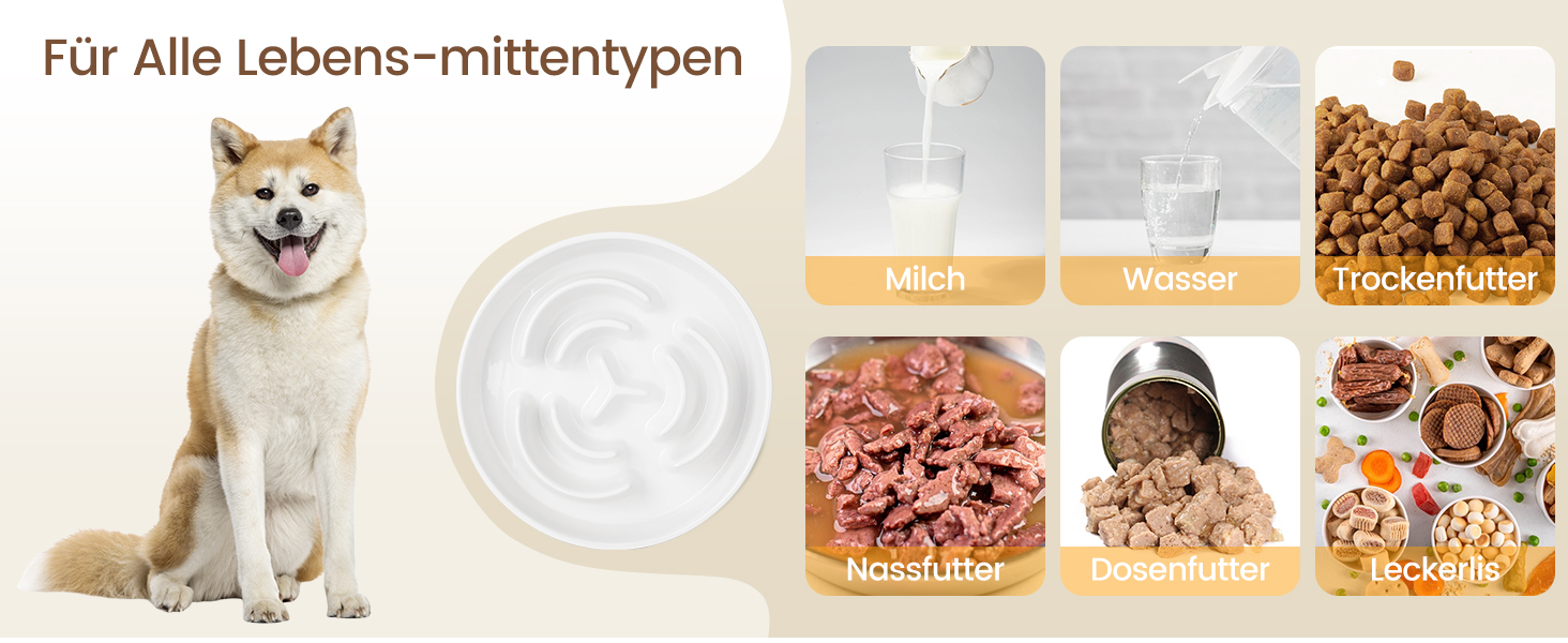 PETTOM Миска для собак протиковтання, кераміка, Ø 21 см, для великих та малих собак, Slow Feeder, білий