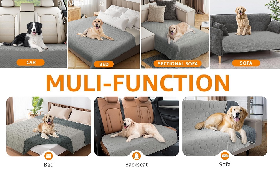 Водонепроникний килимок для собак Dokeno - двосторонній, м'який, для великих та маленьких собак/кішок, захист для дивану, ліжка та авто, придатний для прання (132 x 213 см)