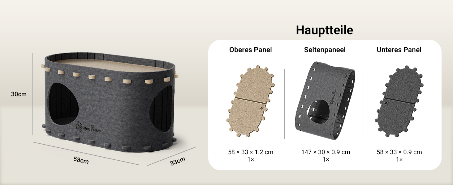 Кігтеточка-будиночок для котів DownyPaws з фетру, 2-ярусна, 50 x 33 x 50 см, сірий (1 шт.)