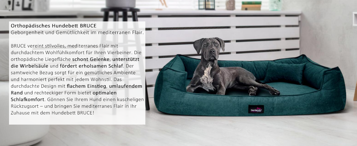 Ортопедичне ліжко для собак Tierlando® Bruce з знімним та пральним велюровим покриттям, ліжко-софа для середніх та великих собак, розмір 130x100 см, колір: Petrol