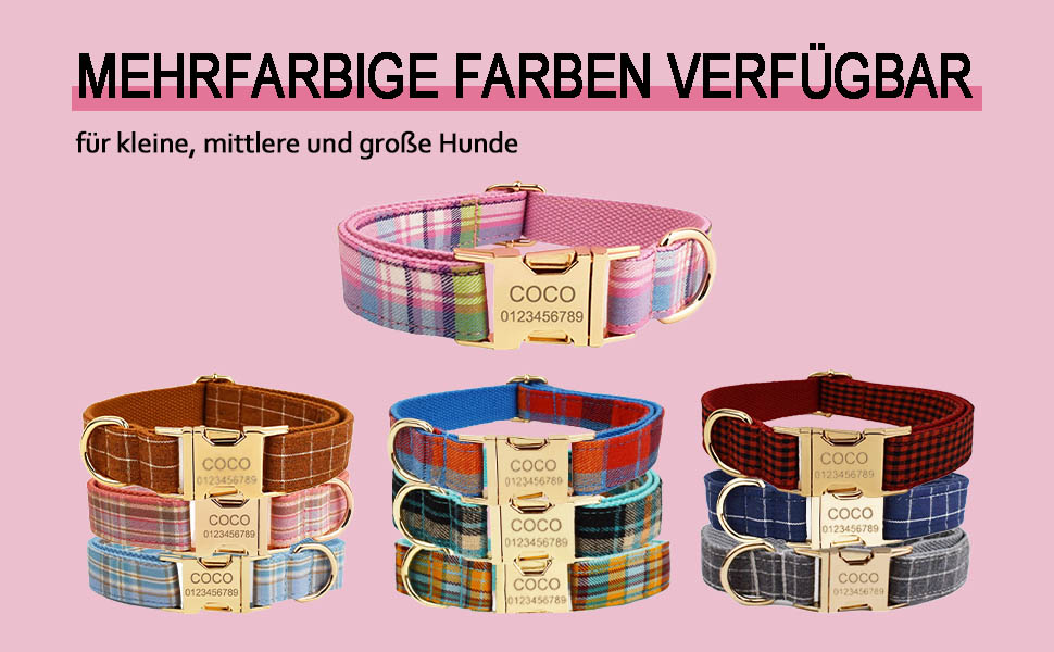 Персоналізоване собаче ошийник з металевою застібкою, двостороннє оксамитове ошийник з іменем та номером телефону, регульовані розміри для малих, середніх та великих собак (тартан)