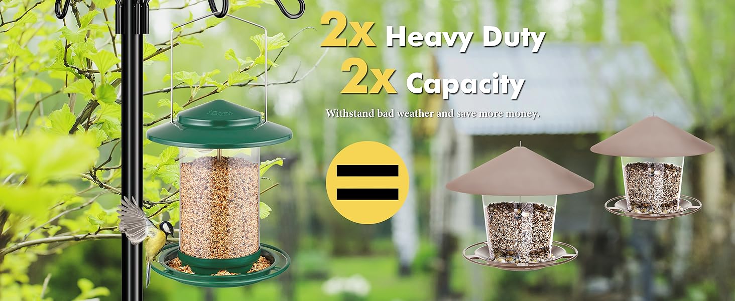 Годівниця для птахів iBorn, металева, з дахом, зелена, для цілорічного годування