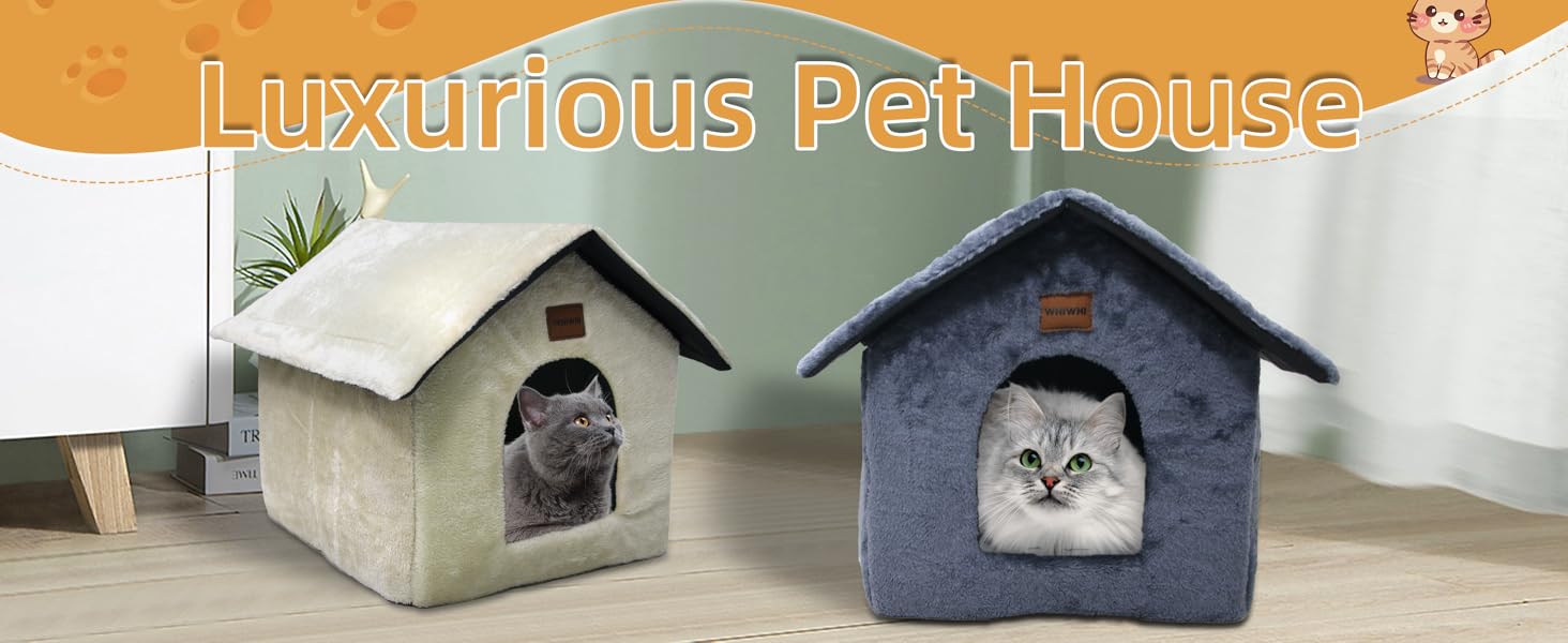 Whiwhi плюшевий будиночок для котів, котяче ліжко-ніша з м'якою подушкою, переносна хижка для кота з нековзким дном, тепла і затишна, 45x40x45 см, бежева