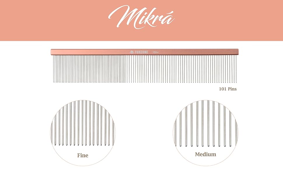 Гребінець для собак Furzone 2-в-1: металева гребінець для Віндхаундів (дрібний/середній зуб), 101 штифт з нержавіючої сталі, легка ручка з алюмінію, 22 см, професійний догляд