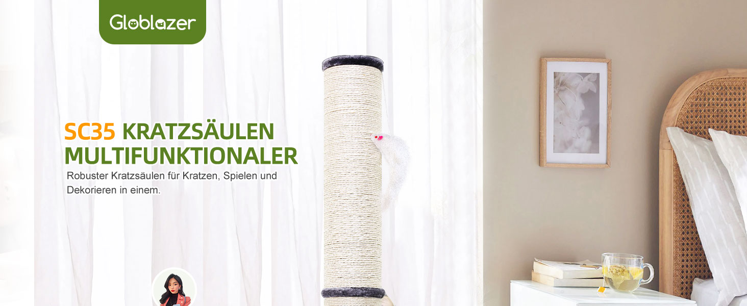 Котячий комплекс Globlazer XXL: стабільна стійка 90х50 см з іграшками, товстий стовпчик з сизалю, іграшковий м'ячик, для великих котів (SC35, темно-сірий)