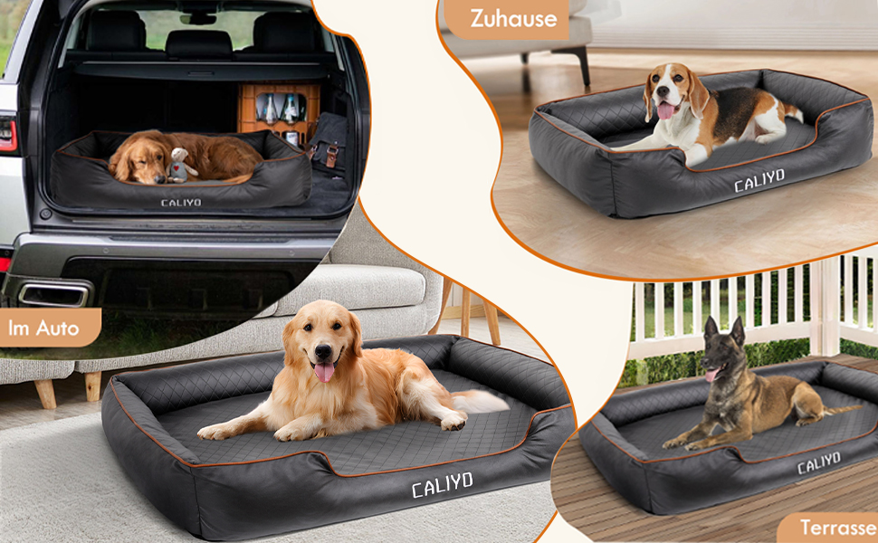 Ортопедичне ліжко для собак Caliyo, великі породи – подушка для собак з екошкіри, водонепроникна та пральна, з піною з пам'яті, диван для собак з 4 бортиками, килимок для собак 127×97×18CM, чорний L 127×B 97×H 18 cm Чорний