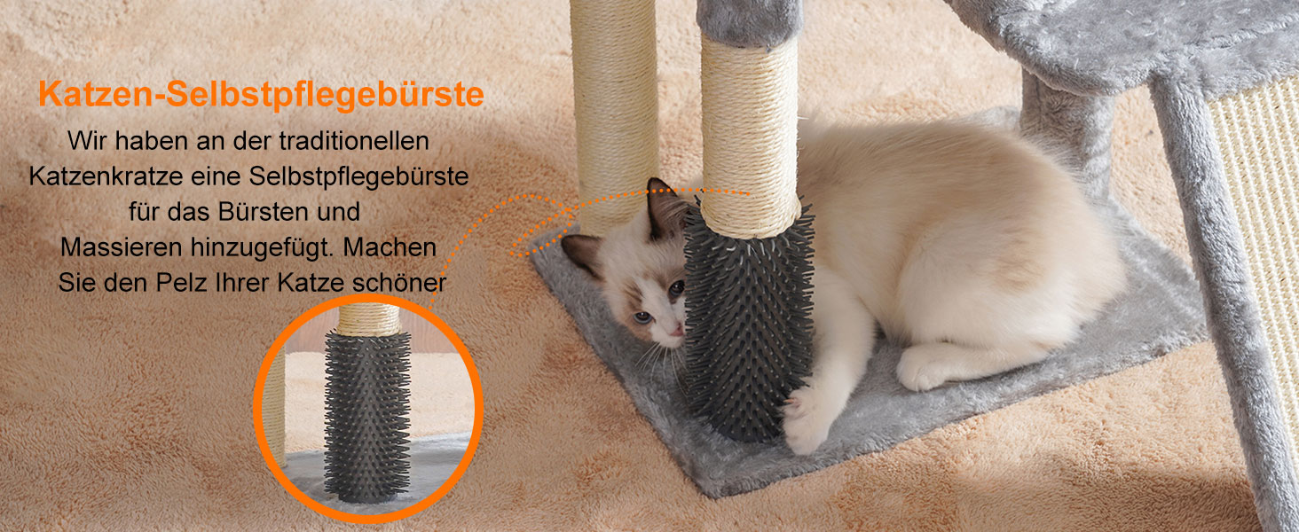 Котячий будиночок Heybly з котячою щіткою, котячий будиночок для домашніх котів з м'якою оксамитовою стійкою, котячий кігтеточки з кошиком, дряпалкою та кігтеточкою, HCT005SG (світло-сірий)