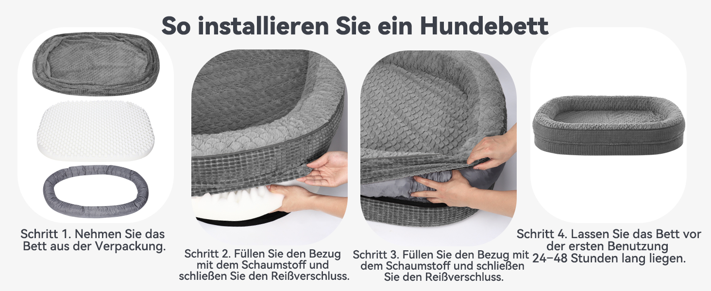 Ортопедичне ліжко для собак великих та середніх порід, XL, з м'якою подушкою для шиї, Memory Foam, вологостійке, неслизьке, знімний кошик, сірий, 107 x 81 x 19 см