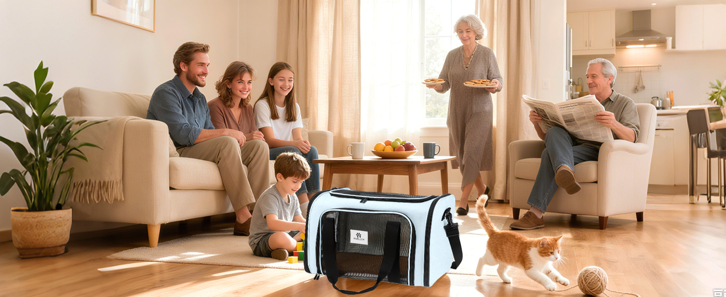 Транспортна сумка для котів та маленьких собак – складана, добре провітрювана переноска. Сумка для тварин з водонепроникною підкладкою для безпечного транспортування до ветеринара, у подорожах та в авто (Блакитна)