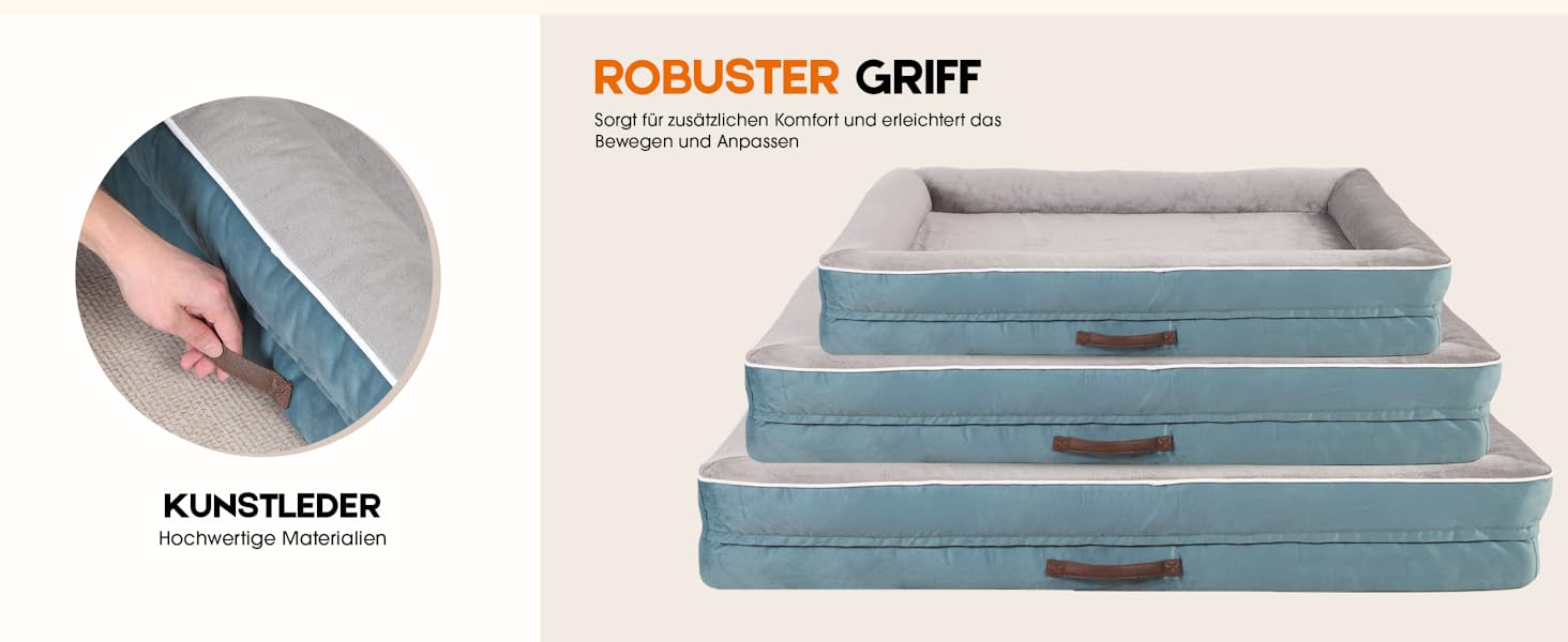 Ортопедичне ліжко для собак XL, корзина для собак, що можна прати, з яєцеподібною піною, водонепроникний диван для собак з неслизьким дном та чотиристоронньою подушкою (117x76x19 см, блакитний)