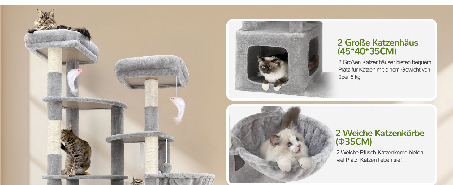 Драбина для котів Globlazer XXL, 189 см, сірий, з великою печерею та платформами