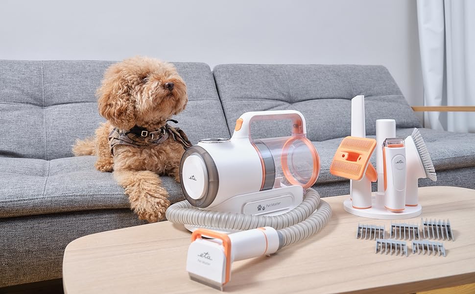 Ручний пилосос ETA Pet Master для догляду за тваринами: 3 рівні потужності, тришаровий фільтр, 1.4 л контейнер, LED-панель, самоочищуючі насадки