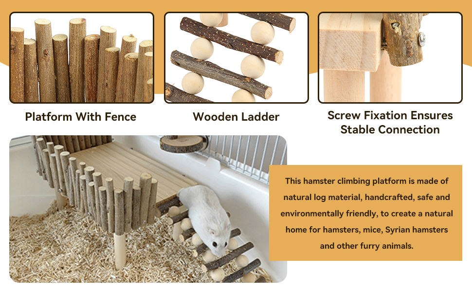 Платформа для хом'яків HERCHR: дерев'яна ігрова площадка, міст, іграшка для гризунів з огорожею. Підходить для тушканчиків та золотих ведмедиків