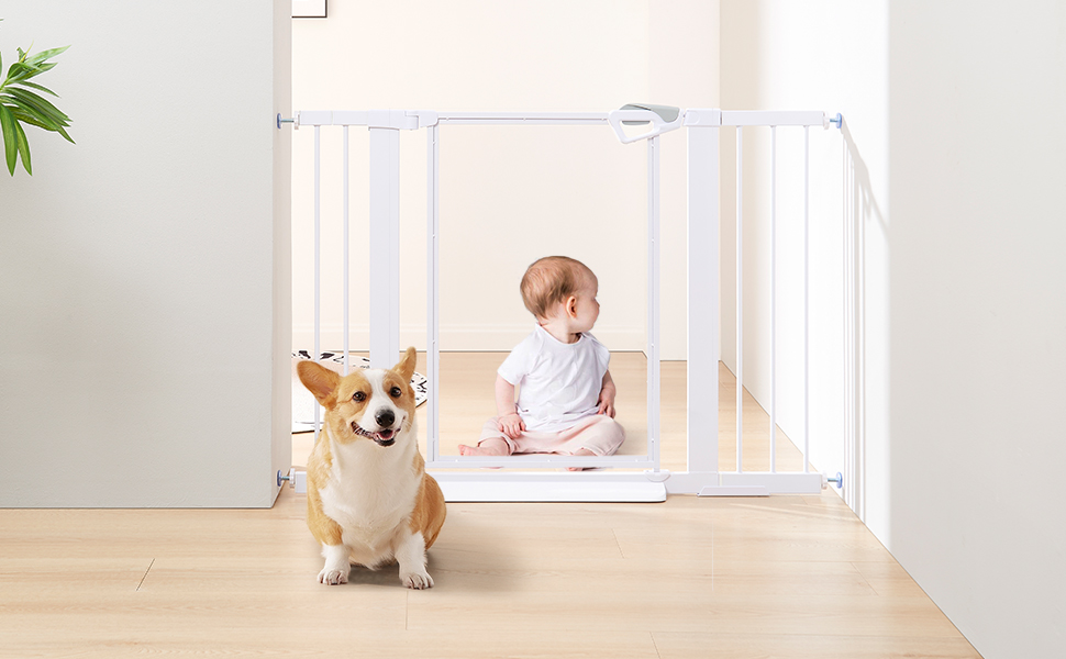 Ворота для собак Unipaws: прозорі, без свердління, ширина 74-109 см, для дверних прорізів та сходів, білий колір