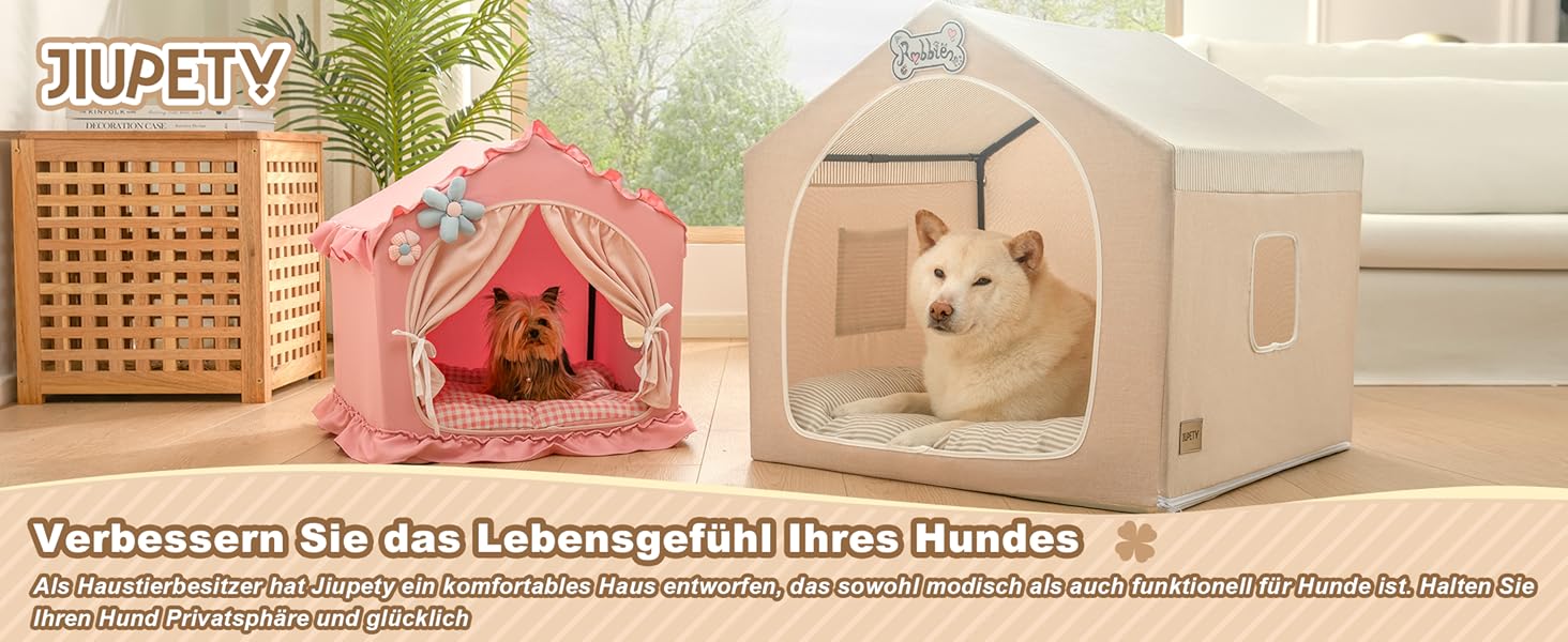 Будка для собак Jiupety, внутрішня, розкладна, для собак 4-9 кг, розмір M, 43x43x43 см, бежева