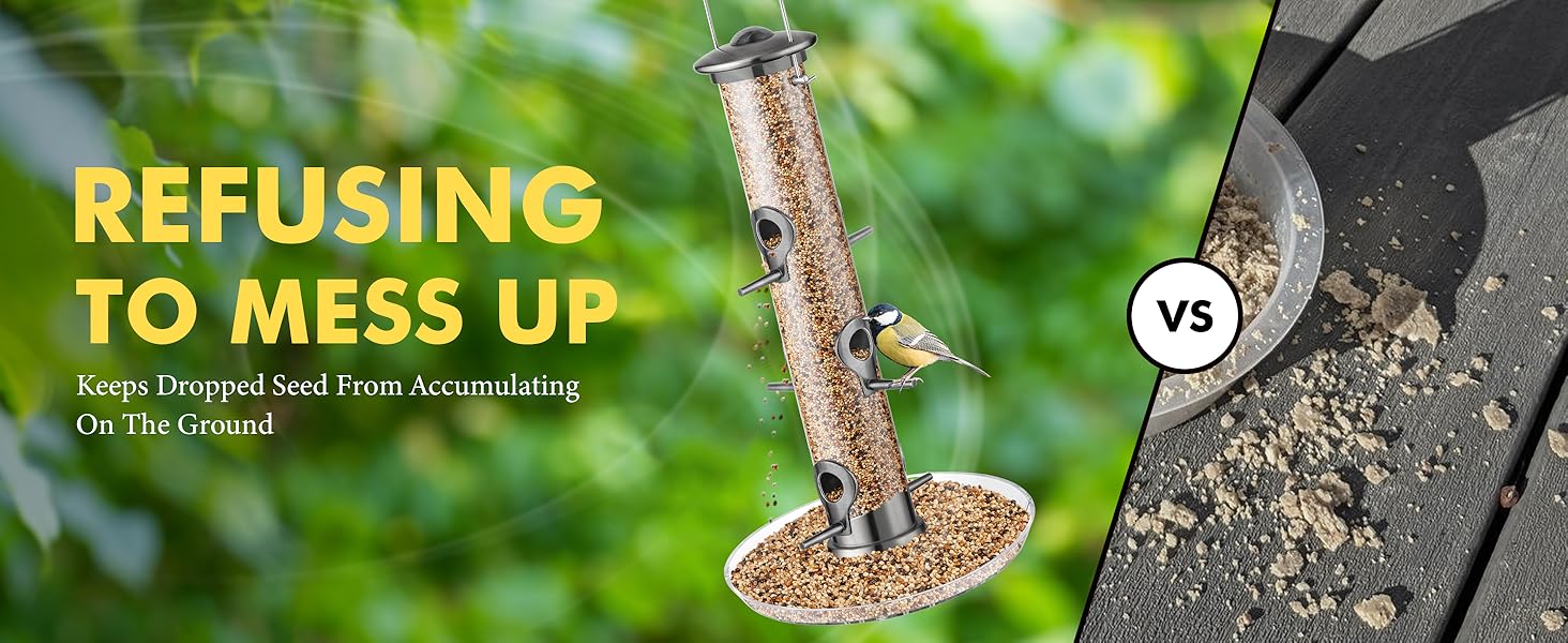 Годівниця для птахів iBorn з 6 місцями для підльоту, 20 см тарілка, з алюмінію, 38 см (чорна)