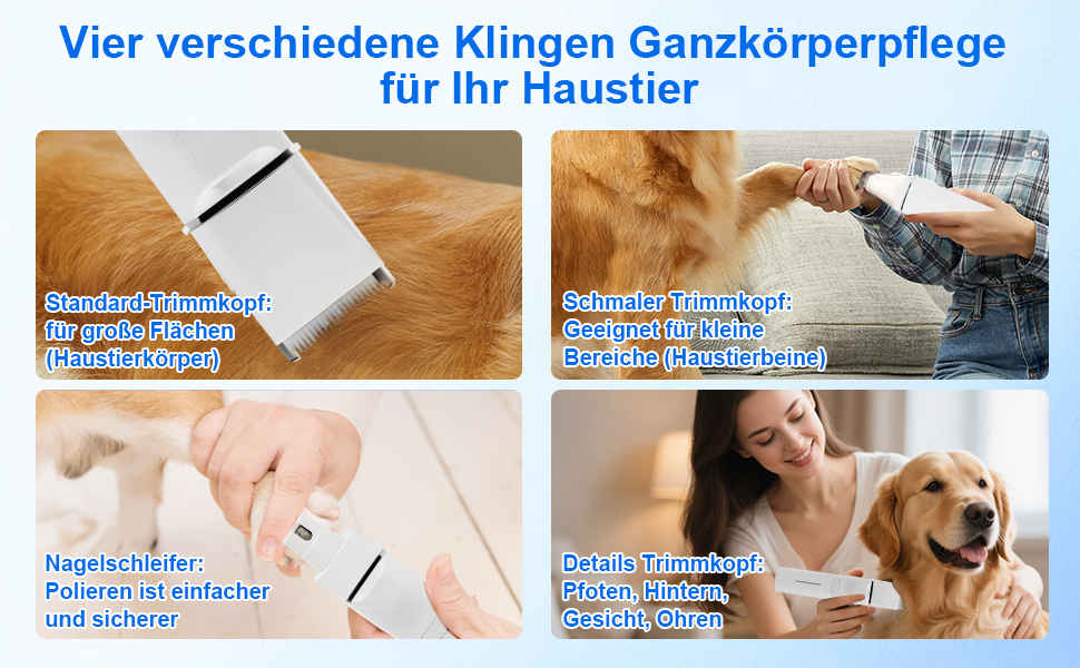 Набір для стрижки котів Dufuso Leise: 4 в 1, LED-підсвітка, професійний триммер для собак та котів, для догляду за лапами, очима, вухами, обличчям та тілом (білий)