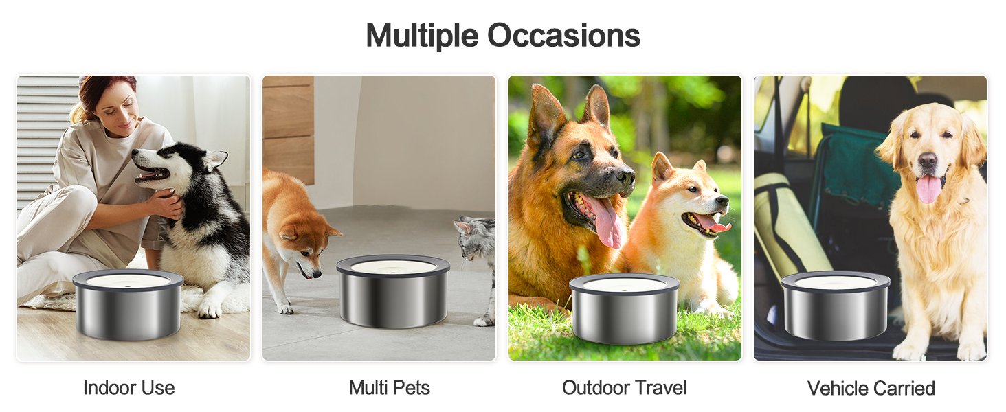 Нержавійна чаша для води для собак 2L, не протікає, без облизування, для дому, вулиці, авто