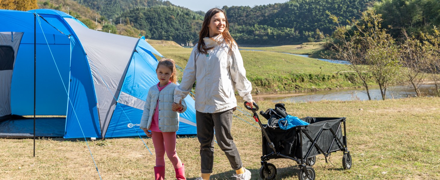 Вагончик Timber Ridge XXL: вантажний, складаний, з кишенями та тримачем для напоїв, для саду, кемпінгу, покупок (сірий)