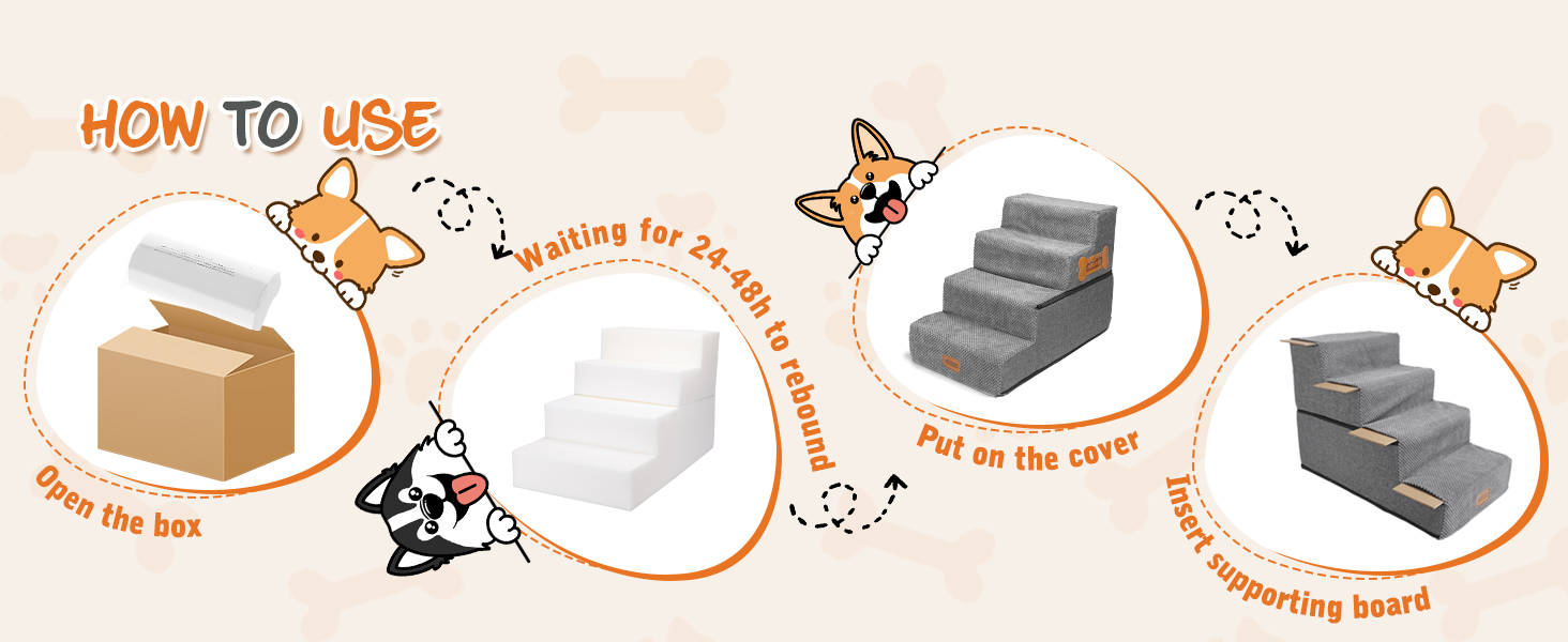 Східці для собак Nobleza – 4 сходинки, пандус для тварин, килимок для видалення ворсу, сходи для котів та собак до ліжка/дивану