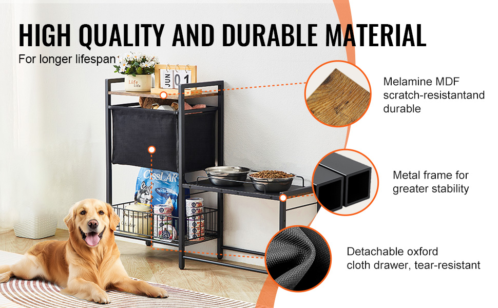 Підставка для корму для собак VEVOR, 92 x 27 x 75 см, з піднятими мисками, для великих, середніх та маленьких собак