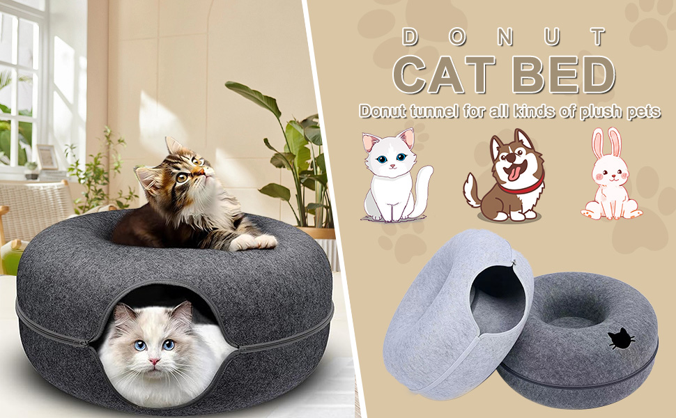 Туннель для котів KunpengZen, філц, шурхотливий, іграшка-лежанка, 50 см, для кошенят та малих тварин до 4 кг, сірий