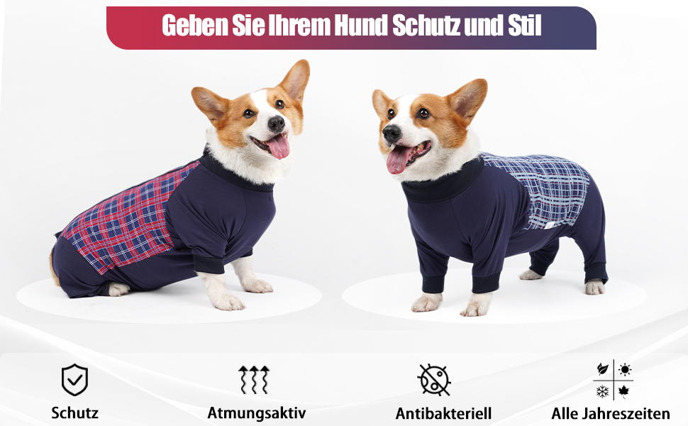 Корпусний костюм для собак після операції Heywean з блискавкою, блакирий в клітинку. Підходить для собак після кастрації, для собак після операції, ергономічний костюм для відновлення.