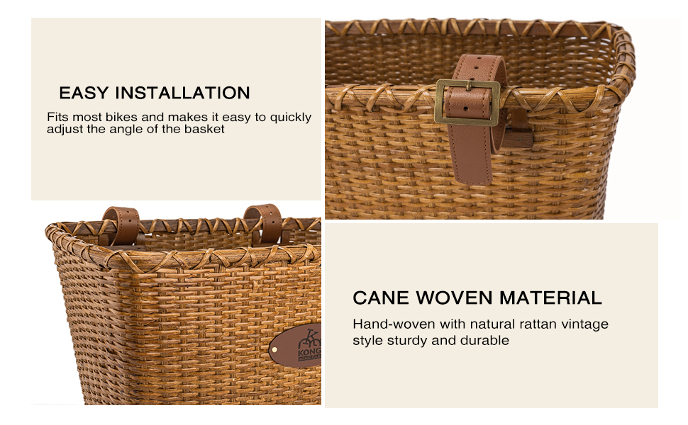 KONG MING CAR Кошик на кермо велосипеда – Ретро дизайн, міцний кошик з дерев’яною підкладкою та шкіряними ручками, ідеальний як передній кошик для велосипеда, коричневий