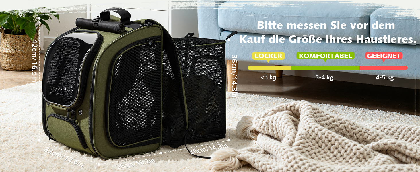 Пекют Рюкзак-переноска для кота з віконцем-бульбашкою, великий (32x26x42 см, хакі)