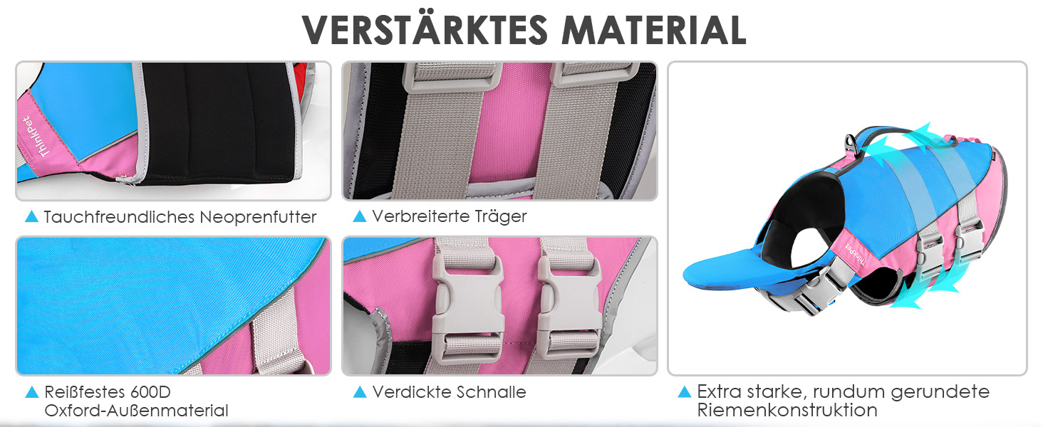 Жилет рятувальний для собак ThinkPet, світловідбиваючий, регульований, з підйомною силою (блакитно-рожевий, S)