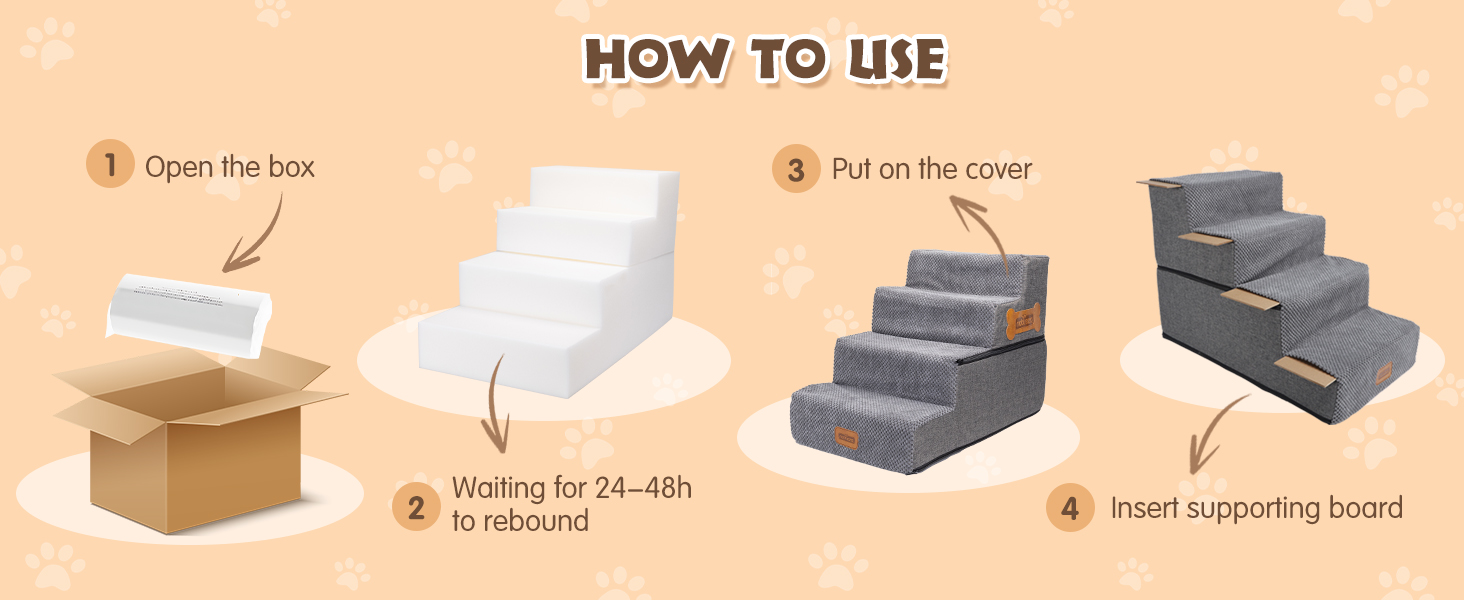 Східці для собак Nobleza - пандус для тварин з валиком для ворсу, 5 сходинок, підійде для котів та собак, для ліжка та дивану (4 сходинки)