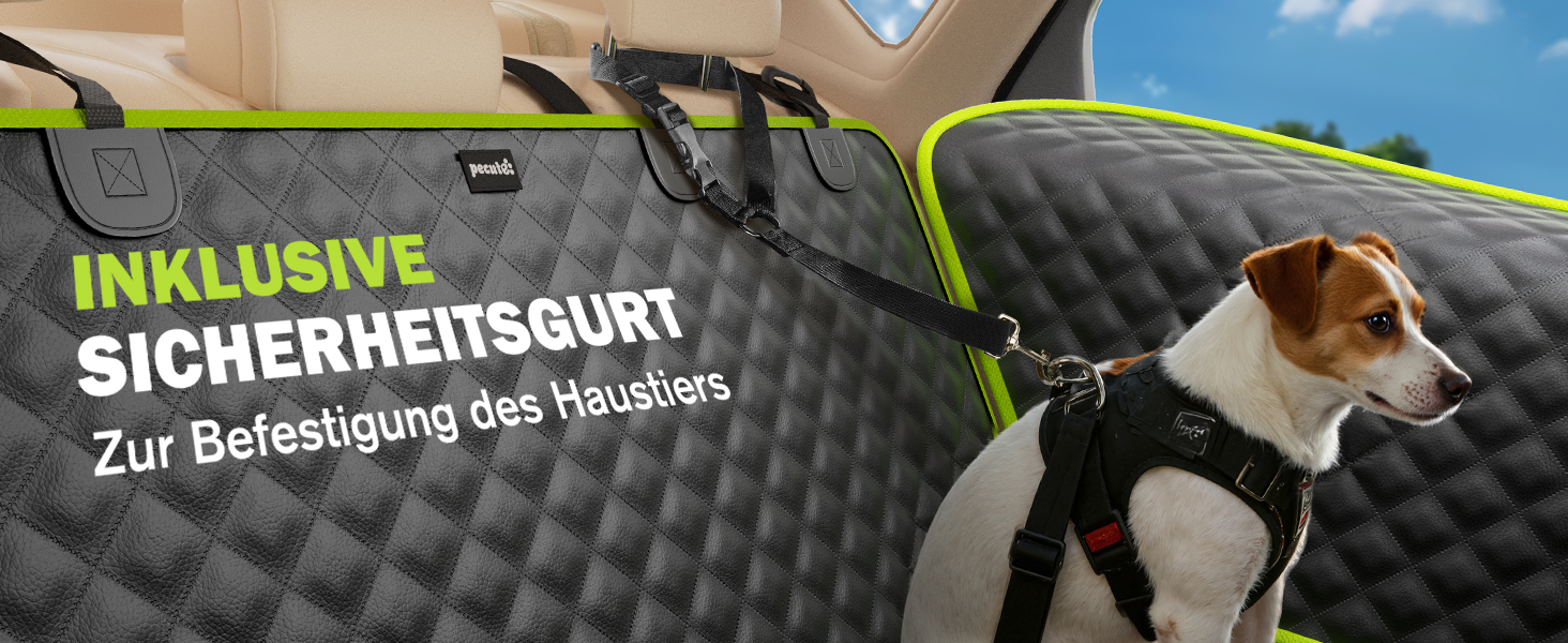 Плед для собак у машину Pecute з жорсткою основою, 136x60 см, захист сидіння, водовідштовхуючий, анти-царапин, для собак до 150 кг, чорний з зеленим кантом