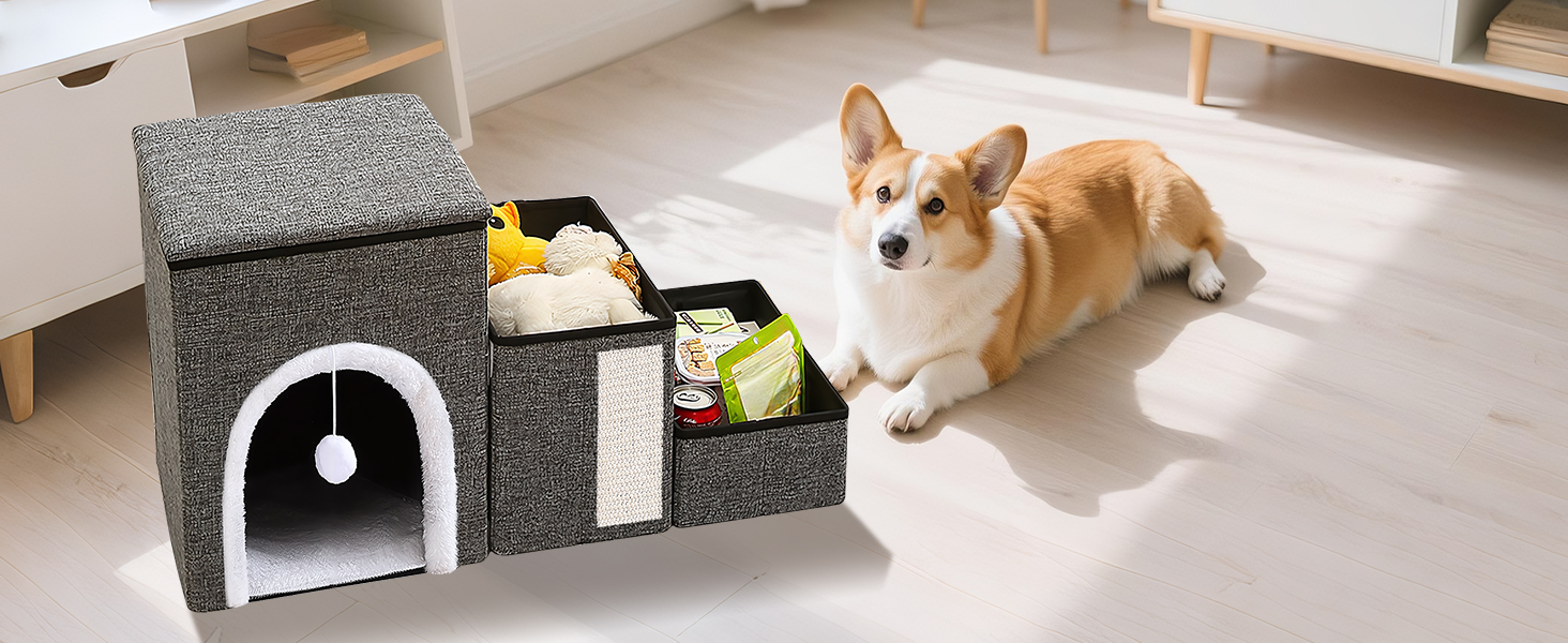 Сходинки для собак маленьких порід, 43 см, 3 сходинки, складаються, з которачкою, протиковзке покриття, до 50 кг, сірі