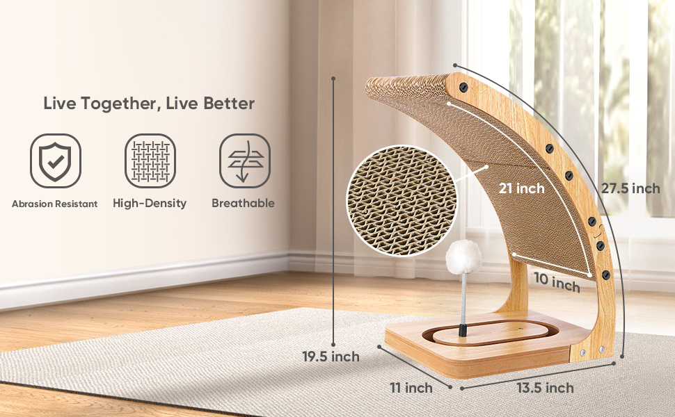 Преміум кігтеточка для котів з міцним матовим каркасом та іграшкою-обертом, вертикальна кігтеточка для дому, знімний картон для котів