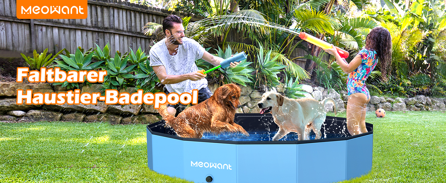 Meowant Складаний басейн для собак, велика ванна для купання з ПВХ, нековзний дитячий і собачий басейн для вулиці, 180x30 см, без насоса