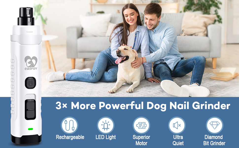Електричний точило для собачих кігтів Casfuy з 2 LED-лампами - 4.8V, 2 швидкості, для середніх собак, тихе, перезаряджуване