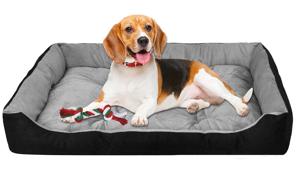 Крісло-ліжко для собак великих порід, м'яке, зручне, чорно-сіре, 90x70 см