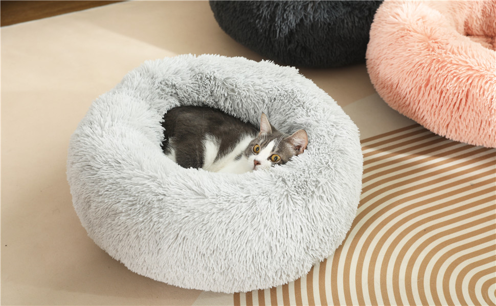 М'яке ліжко для собак та котів у вигляді пончика, плюшеве, кругле, 58 см, темно-сіре